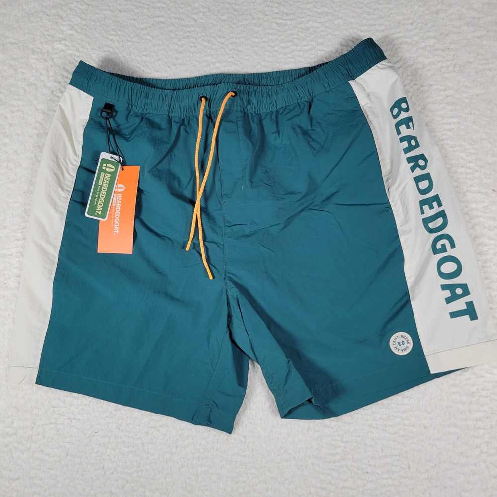 Bearded Goat Swim Trunks Mens XXL‎ Deep Teal White Logo Board Shorts BGSS24_174